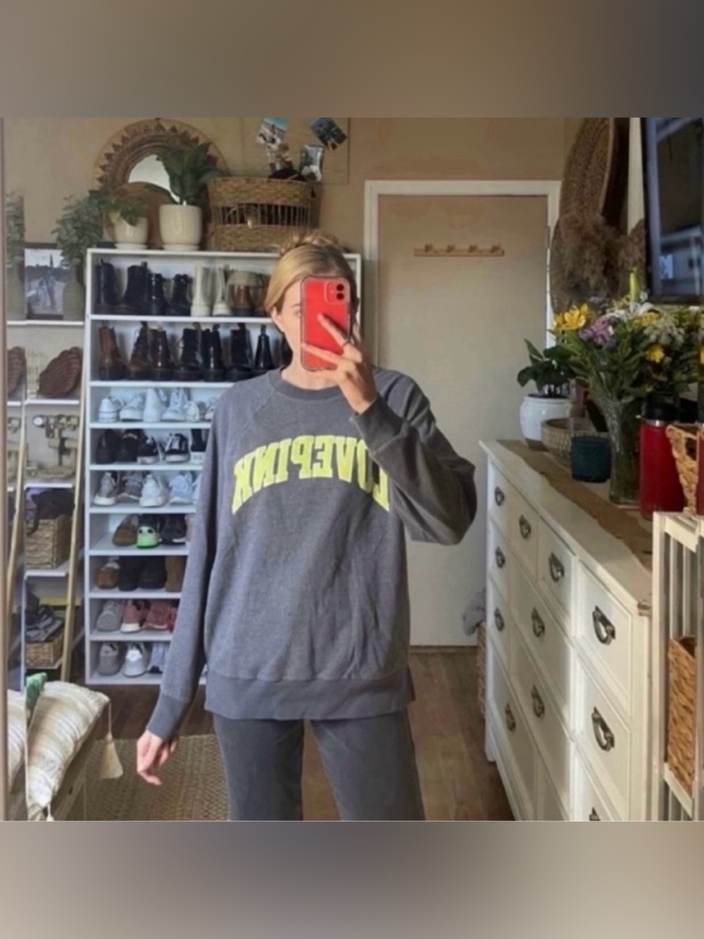 Victoria secret pink grey outside stitches crewneck sweatshirt small